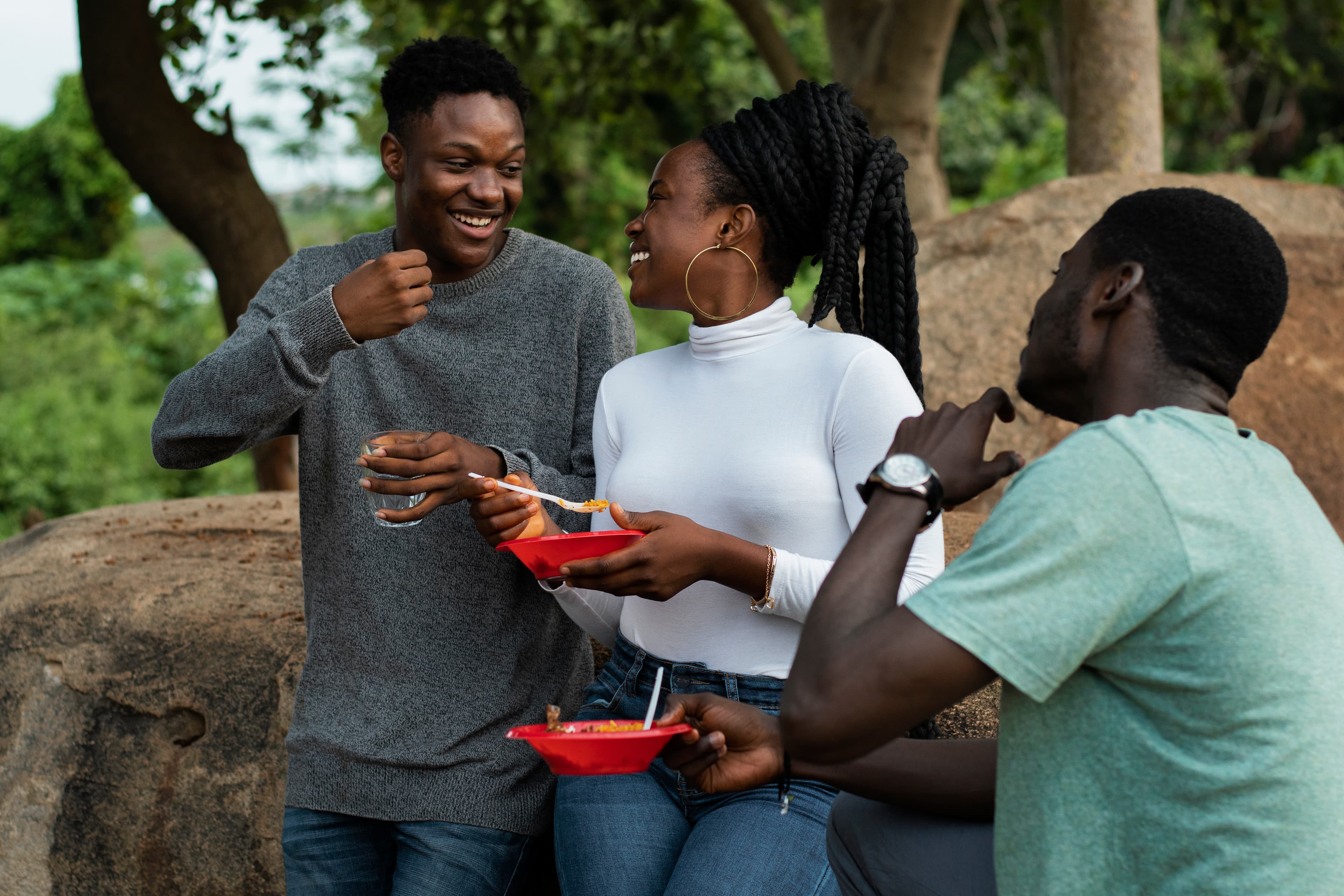 Cameroonian students sharing a meal together